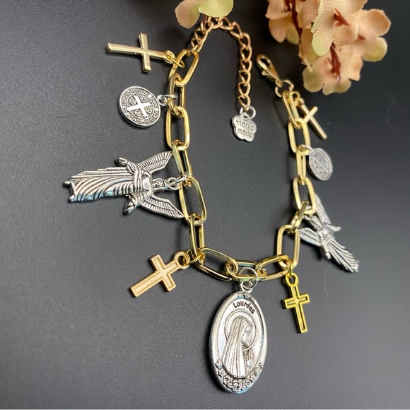 Gold and Silver Handmade Religious Charm Bracelet - Picture 4 of 7